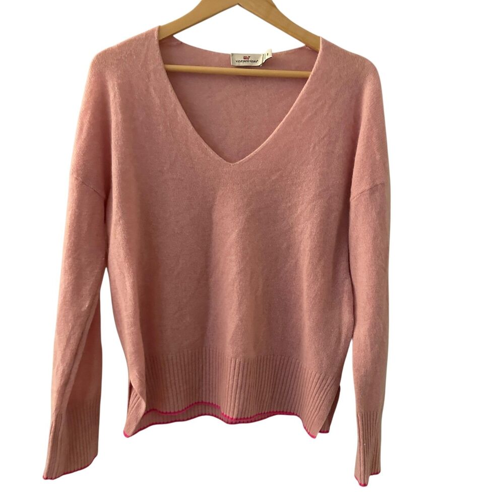 Vineyard Vines Pale Pink V-Neck 100% Cashmere‎ Lightweight Pullover Sweater M